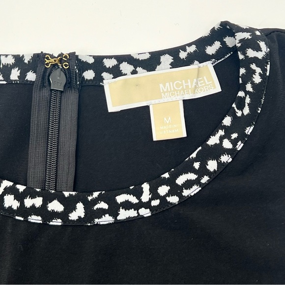 Michael Kors MICHAEL Sleeveless Black Faux-Wrap Dress w/ Animal Print Trim Sz M - Picture 11 of 13